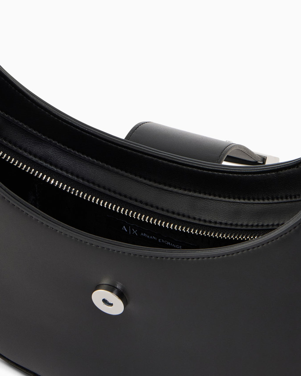 Crescent shoulder bag with a front flap and logo buckle (Armani Exchange)