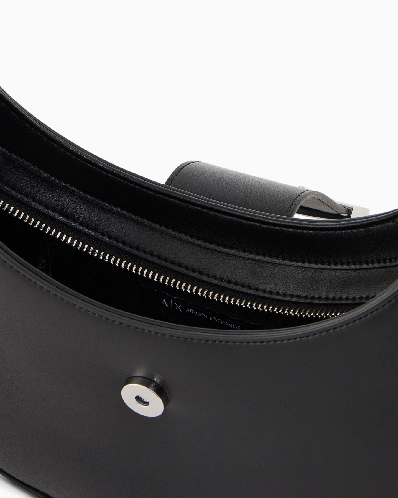 Crescent shoulder bag with a front flap and logo buckle (Armani Exchange)