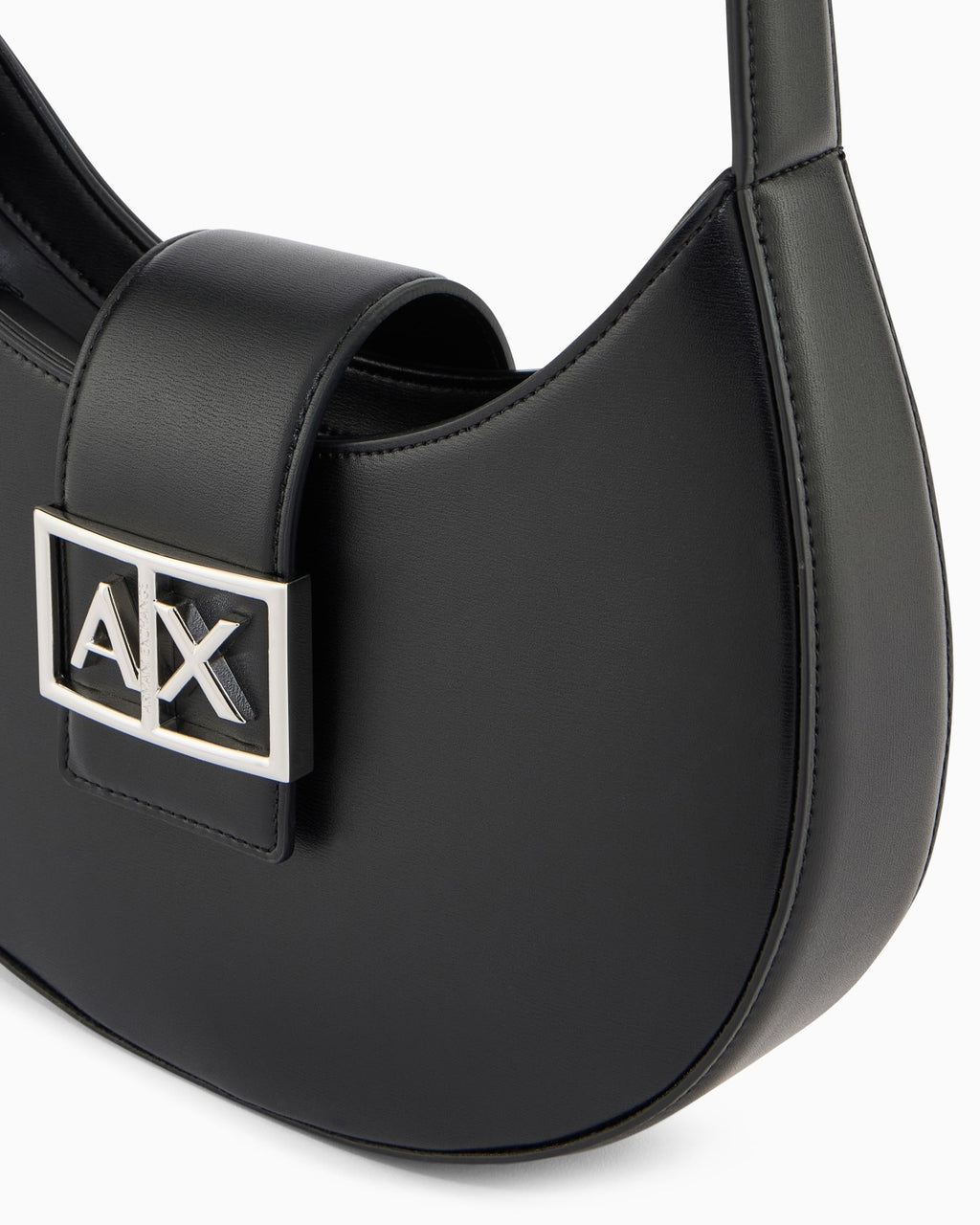 Crescent shoulder bag with a front flap and logo buckle (Armani Exchange)