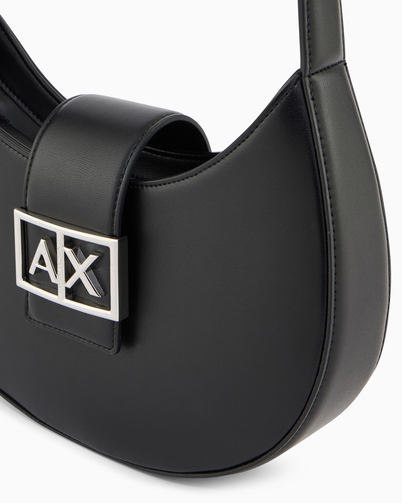 Crescent shoulder bag with a front flap and logo buckle (Armani Exchange)