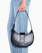 Crescent shoulder bag with a front flap and logo buckle (Armani Exchange)