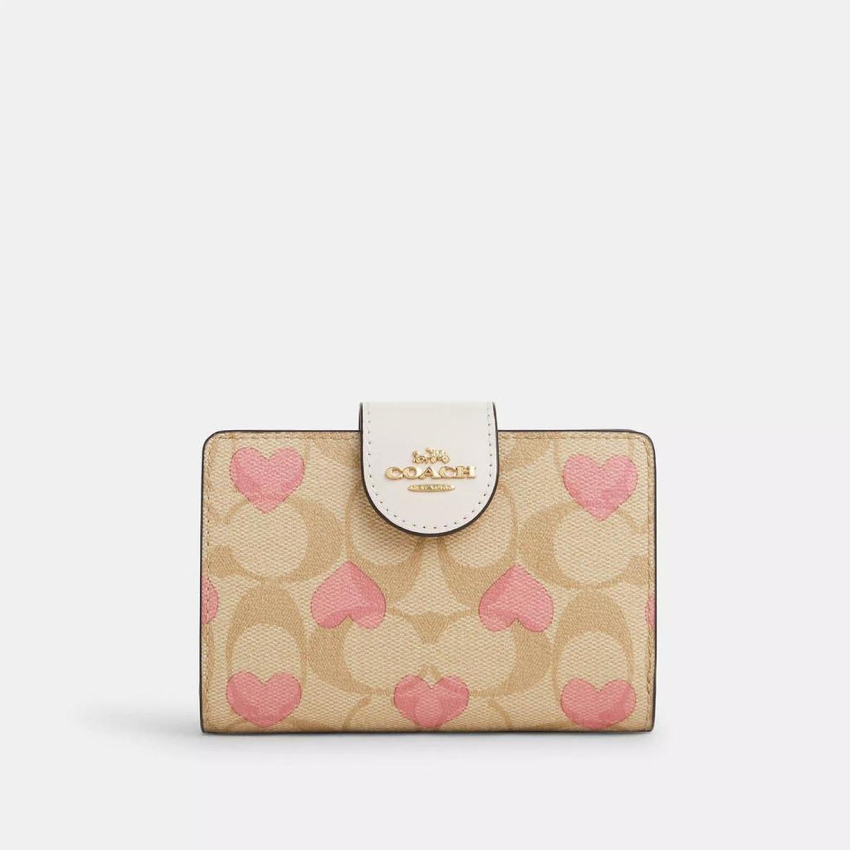 NWT Coach Medium Corner Zip Wallet In Signature Canvas With Heart Print CQ146