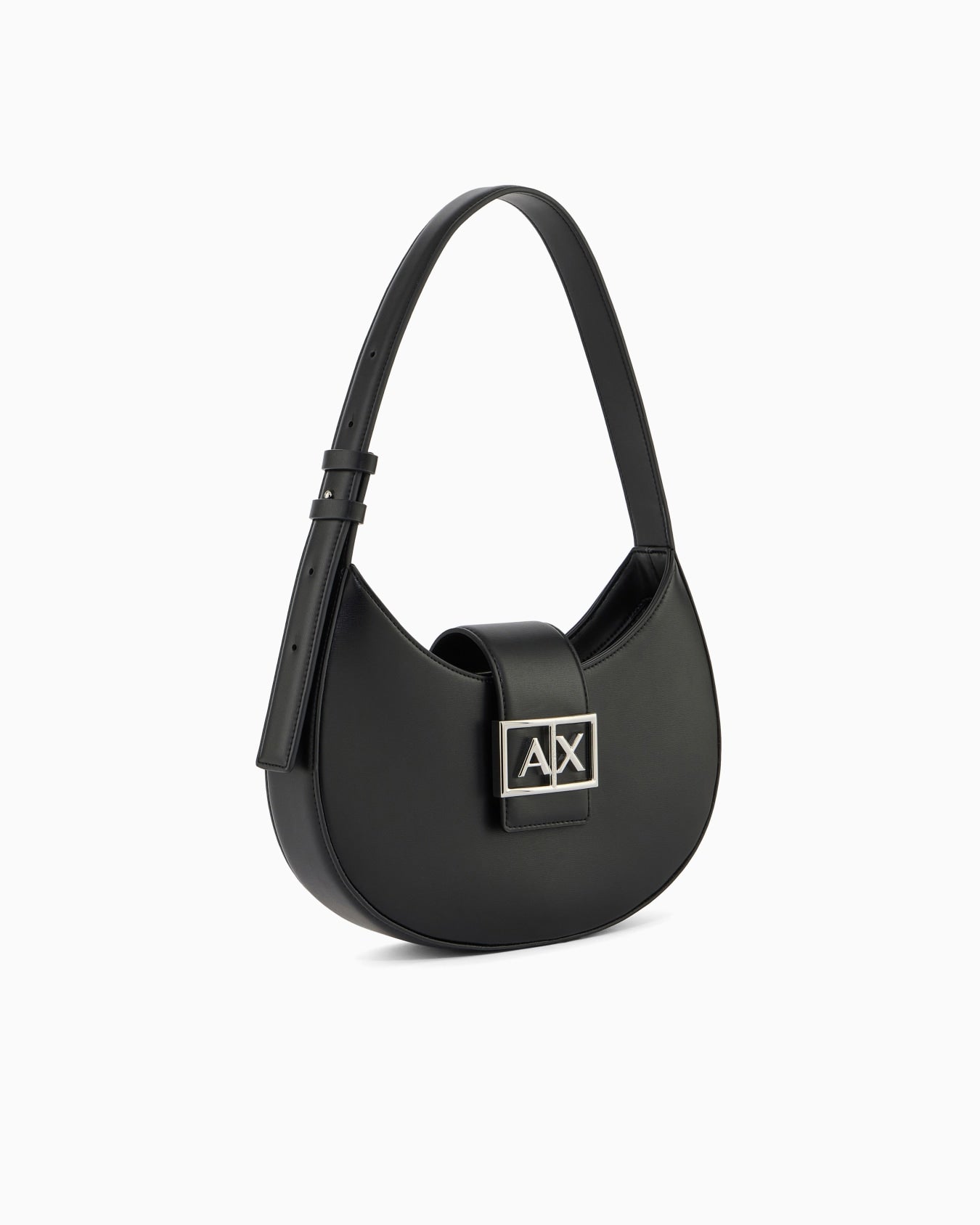 Crescent shoulder bag with a front flap and logo buckle (Armani Exchange)