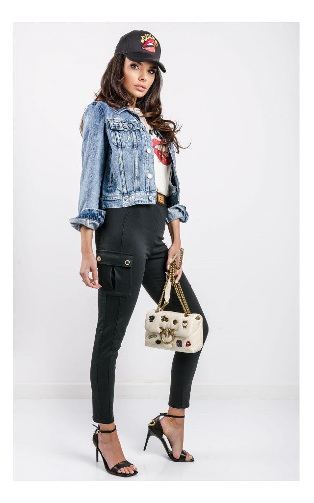 black quilted leather love mini puff pins