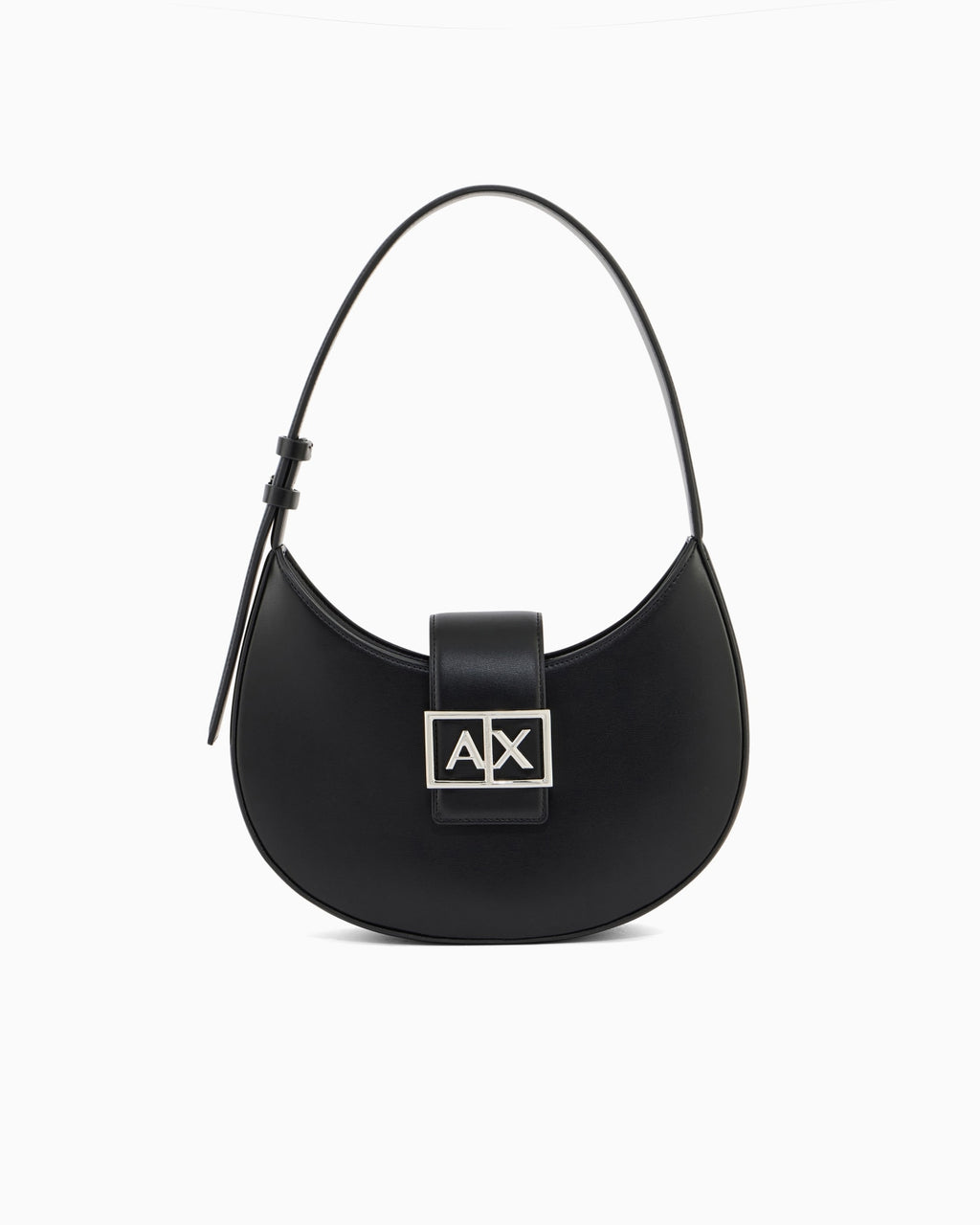 Crescent shoulder bag with a front flap and logo buckle (Armani Exchange)