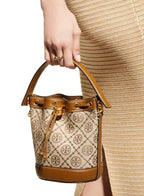 Tory Burch T Monogram Jacquard Bucket Beige Bag